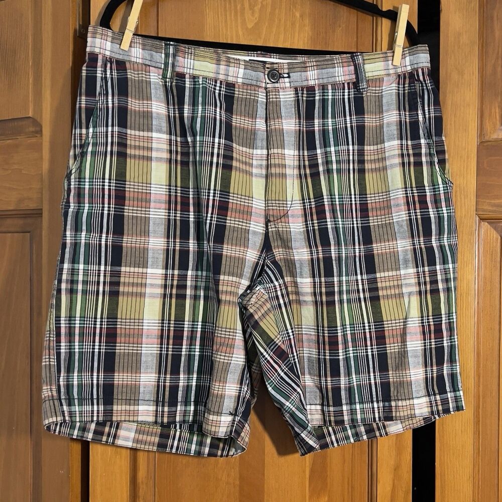 IZOD Madras Patchwork Plaid Shorts Mens 36 9" Inseam 100% Cotton Preppy